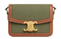 CELINE Fabric Cow Leather Patchwork Shoulder Bag Handbag Shoulder Bag Crossbody Bag Women's Khaki Green/Tan
