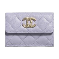 CHANEL Embossed Shiny Calfskin Pocket Wallet Small Size Women's Light Purple
