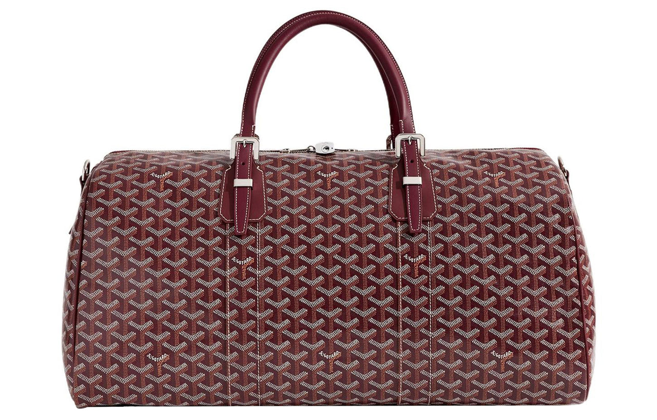 GOYARD Canvas With Calfskin Dog's Teeth One Shoulder Crossbody Portable Travel Bag Unisex Burgundy