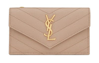 SAINT LAURENT Monogram Cow Leather Coin Purse, Card Holder Women's Dark Beige