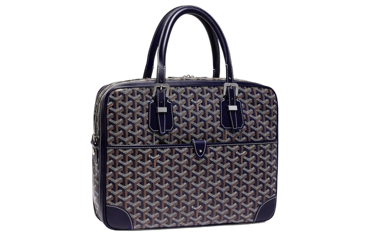 GOYARD Ambassade Canvas With Leather Handbags Briefcases Small Size Unisex Marine Blue