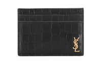 SAINT LAURENT Crocodile Pattern Leather Card Holder, Wallet Men's Black