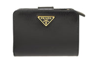 PRADA Lychee Embossed Calfskin Wallet Regular Women's Black