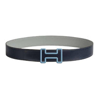 HERMES Rubber Leather Belts Men's Dark Blue Width 3.8CM