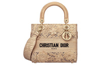 DIOR Lady D-Lite Embroidery Dior Bag Shoulder Bag Crossbody Bag Handbag Medium Size Women's Brown