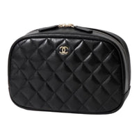 CHANEL Shiny Grained Calfskin Clutch Women's Black