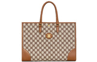 CELINE Triomphe Cow Leather With Fabric Tote Bag Shopping Bag Handbag Women's Brown