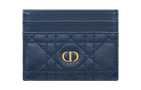 DIOR Caro Soft Cow Leather Card Clip Card Holder Regular Women's Deep Sea Blue