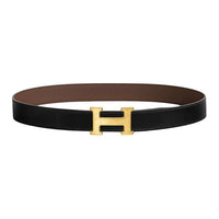 HERMES Calfskin Leather Belts Men's Black Brown Width: 3.2CM