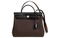 HERMES Herbag Zip Hunter Leather With Canvas Shoulder Bag Crossbody Bag Handbag Regular Women's Chocolate/Black