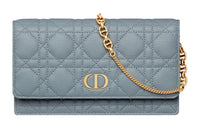 DIOR Caro Cow Leather One Shoulder Crossbody Clutch Women's Powder Blue