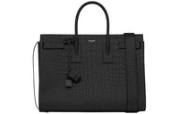 SAINT LAURENT Crocodile Embossed Leather Tote Trunk Bag Handbag Large Size Unisex Black