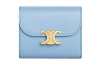 CELINE Triomphe Shiny Cow Leather Wallet Small Size Women's Sky Blue