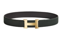 HERMES Letter H Light Gold Buckle Epsom Calfskin Double-Sided Leather Belt Men's Black Width: 3.8cm