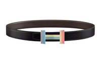 HERMES H-Stripes Pattern Decoration Smooth Buckle Leather Belts Unisex Black Width: 3.2cm