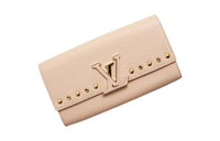 LOUIS VUITTON Cow Leather Wallet Women's Beige