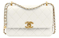 CHANEL Cow Leather Crossbody Handbag, Shoulder Bag Women's White