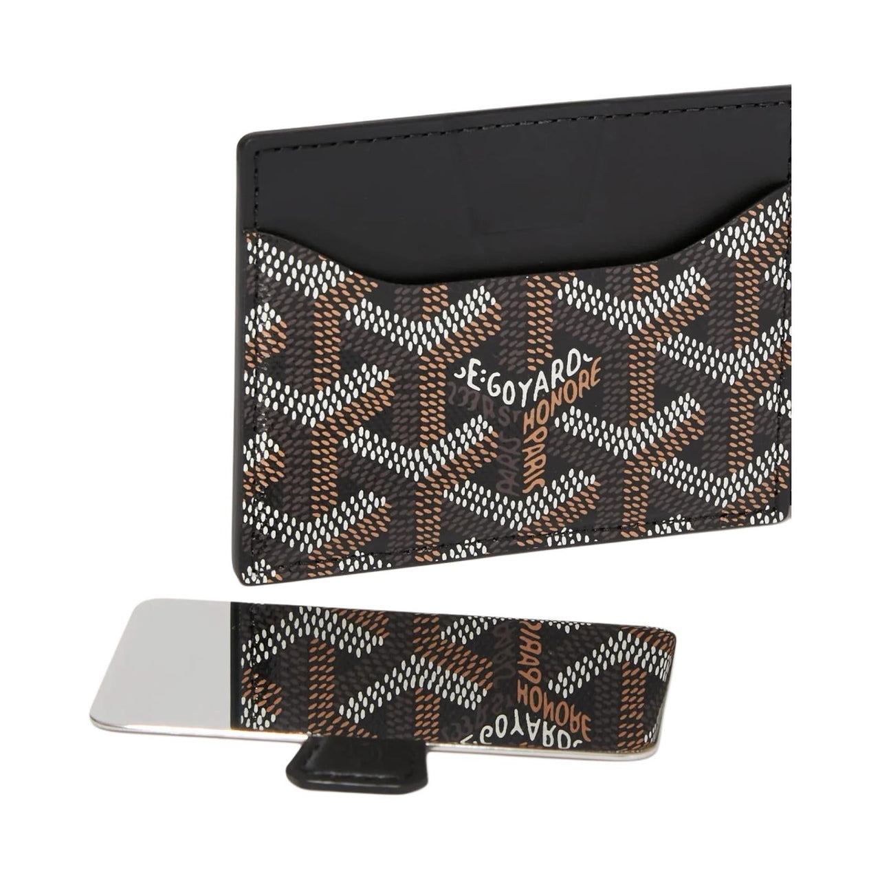 GOYARD Canvas With Calfskin Card Holder Unisex Black