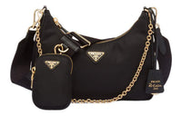 PRADA Re-Edition Fabric With Leather Crossbody Bag Shoulder Bag Women's Black & Gold