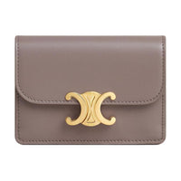CELINE Triomphe Shiny Calfskin Patchwork Leather Card Holder Women's Eggstone Gray