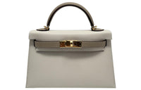 HERMES Mini Kelly 2nd Generation Epsom Leather Kelly Bag Handbags Mini Women's Milkshake White Patchwork Coat Gray