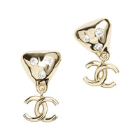 CHANEL Metal Rhinestone Earrings Women's Gold