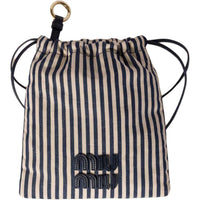 MIU MIU Cotton Linen Storage Bag Unisex Beige & Black