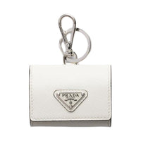 PRADA Saffiano Cross Grain Leather Earphone Case Unisex White