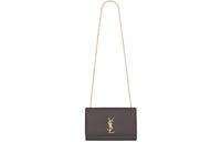 SAINT LAURENT KATE Grained Embossed Leather Chain Bag Shoulder Bag Crossbody Bag Medium Size Women's Gray White
