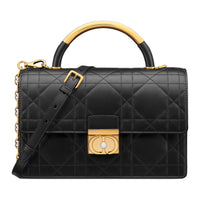 DIOR Macrocannage Calfskin Crossbody Handbag Shoulder Bag Medium Size Women's Black