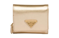 PRADA Cow Leather Card Holder Wallet Small Size Women's Gold