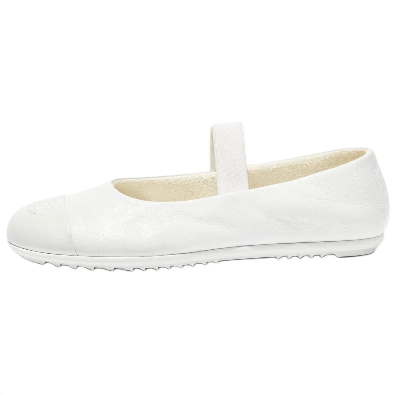 CHANEL 25C Flat Mary Jane Shoes Women's White