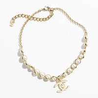 CHANEL Metal Glass Necklaces Unisex Gold