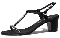 CHANEL Block Heels One Strap Sandals Women's Black