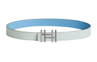 HERMES Interwoven Double H-Shaped Silver Buckle Epsom Calfskin Double-Sided Leather Belt Women's Blue Width: 2.4cm