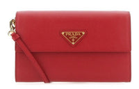 PRADA Leather Shoulder Bag Crossbody Bag Women's Red