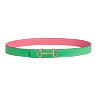 HERMES Gold-Plated Leather Belts Unisex Rose Pink/Green Width: 2.4cm
