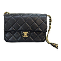 CHANEL Fish Paste Litchi Grain Cow Leather Shoulder Bag Crossbody Bag Mini Women's Black