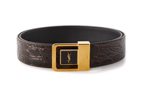 SAINT LAURENT Logo Design Smooth Buckle Calfskin Leather Belts Men's Brown Width: 3CM