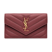 SAINT LAURENT CASSANDRE Calfskin Card Holder Women's Merlot Red