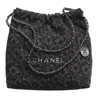 CHANEL 22Bag Denim Handbag Shoulder Bag Small Size Women's Black