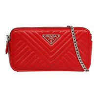 PRADA Cow Leather Handbag Shoulder Bag Women's Red