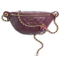 CHANEL Shiny Lambskin Fanny Pack Women's Burgundy