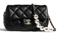 CHANEL Sheepskin Pearl Metal Shoulder Bag Women's Black