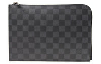 LOUIS VUITTON Leather Clutch Men's Gray Black