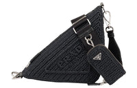 PRADA Triangle Raffia Fiber Handbag Shoulder Bag Crossbody Bag Women's Black