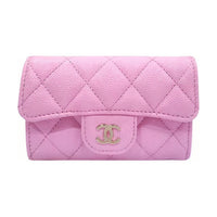 CHANEL Grained Shiny Calfskin Card Holder Women's Pink