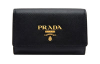 PRADA Cow Leather Money Clip Coin Purses Wallets Women's Black