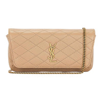 SAINT LAURENT GABY Quilted Leather Shoulder Bag Women's Beige