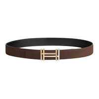 HERMES Metal Calf Leather Leather Belts Men's Brown Width: 3.2CM